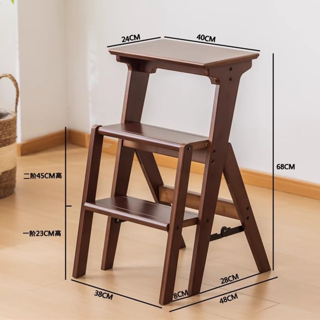 Folding Library Ladder Chair,Solid Wood Portable Multifunctional Step Stool,2/3-Step Stool Step Ladders,Display Stand and Flower Stand for Home(Three Steps)