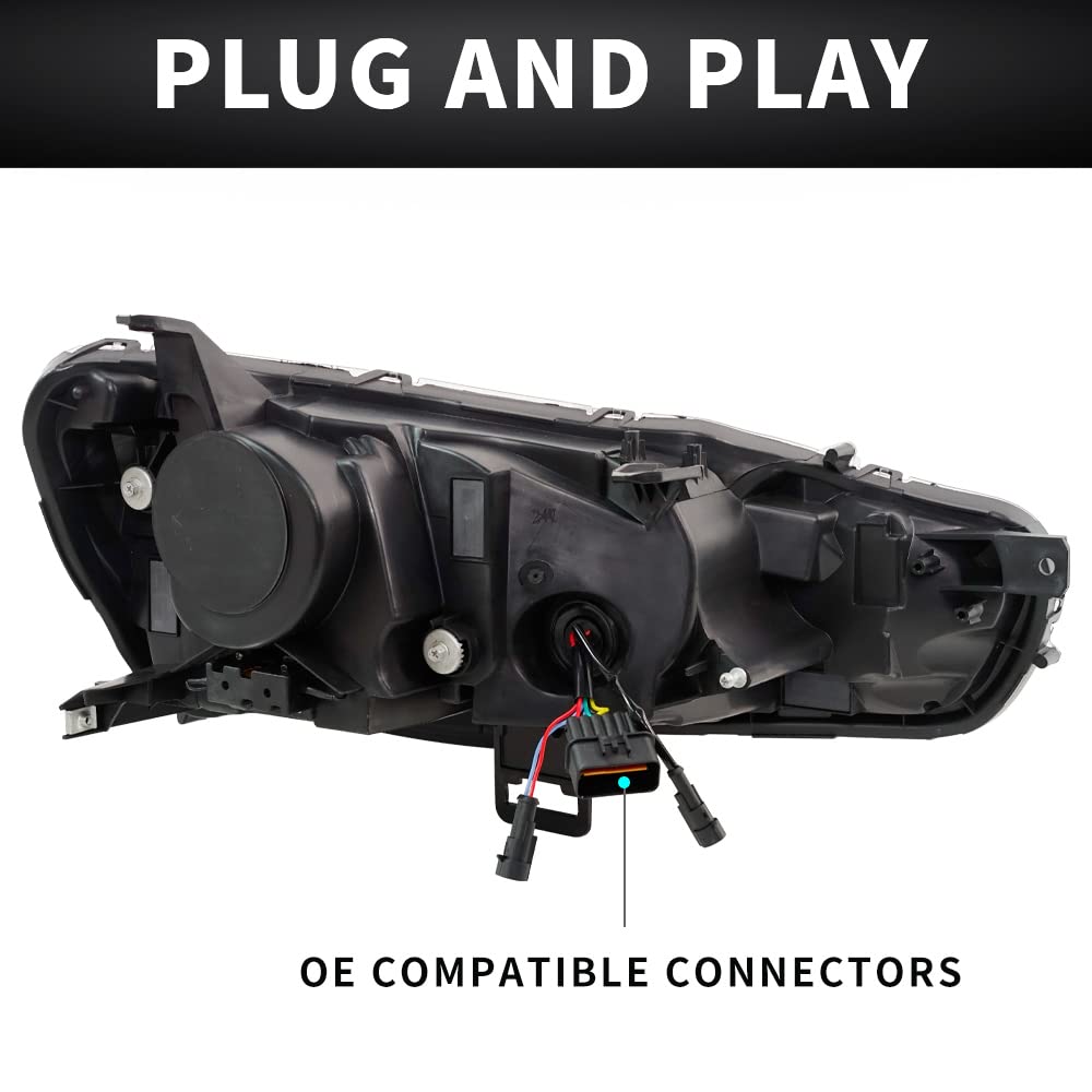 Archaic Dämonenaugen Scheinwerfer kompatibel mit Mitsubishi Lancer and Lancer EVO X 2008-2020, Frontlichter mit Animation DRL,mit E-Prüfzeichen