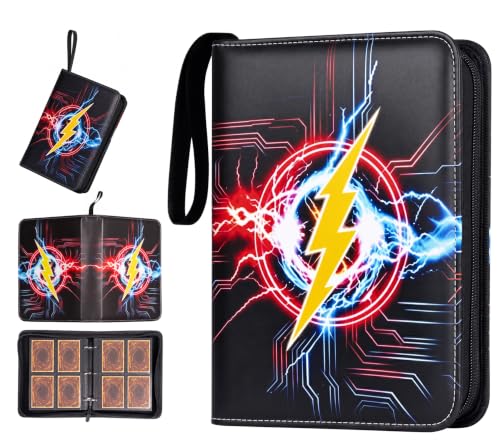 4 Pocket Card Binder, 400 Pockets Card Collection Book with 50 Removable Sleeves, 3-Ring PU Leather Trading Card Album for Game & Sports Cards - Portable Zipper Binder for Boys Kids