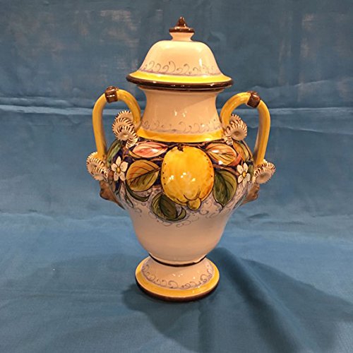 Céramique Peinte à la Main ricceri : Vase avec anses Décor Citrons 30 cm Cover