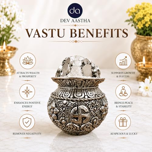 Image of Silver Plated Kalash Khazana - 4.5 Inch Auspicious Akshaya Patra for Wealth and Prosperity - Decorative Spiritual Pot Filled with Coins for Home Mandir and Office - Ideal Vastu Gift