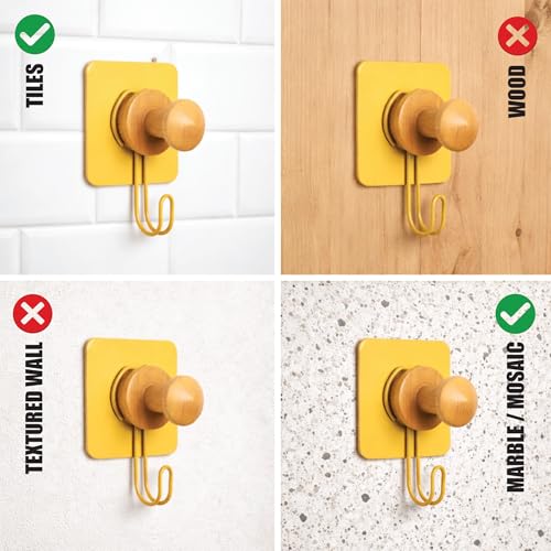 Image of goodys Strong Self Adhesive Wall Hooks & Knob (2Pcs), Heavy-Duty Rustproof Aluminum Drill Free Wall Hooks for Cloth Hanging, Ideal for Coat, Kitchen & Bathroom Towel Hanging (Turmeric Yellow)