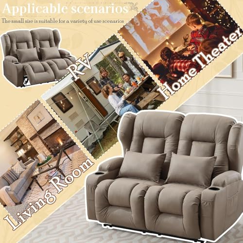 Image of SAMERY 54.3 inch Loveseat Recliner Sofa | Double Recliner Sofa | Wall Hugger Loveseat Reclining RV Theater Seats | RV Couch Home Theater Seating Furniture with Cup Holders, Pockets (Fabric Khaki)