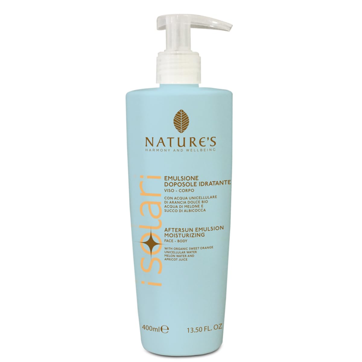 NATURE'S - I Solari Emulsione Doposole Viso Corpo con Acqua Unicellulare di Arancia Dolce, Acqua di Melone e Latte di Albicocca, Idratante e Nutriente 400ml