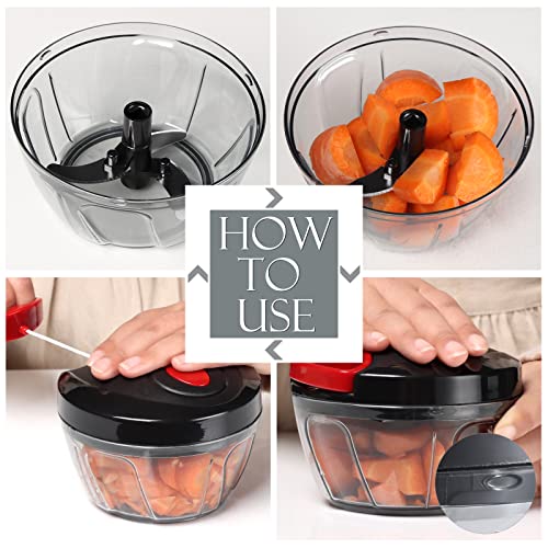 Image of Ourokhome Manual Food Processor Vegetable Chopper, Portable Hand Pull String Garlic Mincer Onion Cutter for Veggies, Ginger, Fruits, Nuts, Herbs, etc., 500ml, Black