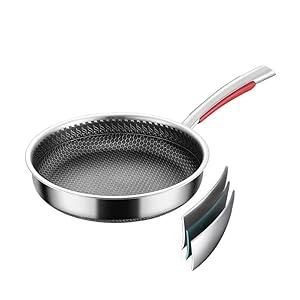 3-ply Hybrid Stainless Steel Frying Pan 11 Inch,Non-Stick,Dishwasher and Oven Safe,Works with Induction Cooktop,Gas,Ceramic,and Electric Stove