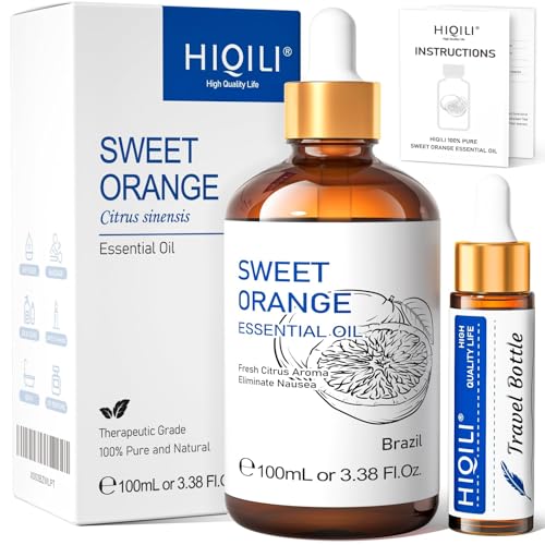 HIQILI Huile Essentielle Orange Douce pour Assainissant d'Air, Savon DIY, Soins de la Peau, à Ajouter dans un Diffuseur, Boules de Séchage ou Lotion - 100ml