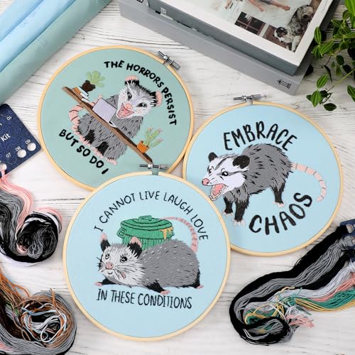 Image of Mindsoft 3 Set Needlepoint Kit for Beginners with Hoop,Possum