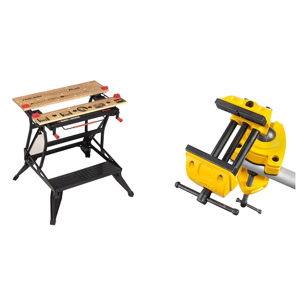 BLACK+DECKER WM825-XJ Etabli-étau Pliable Grand Format - Serrage Une Main - Charges maximales : 250 kg & Stanley 1-83-069 etau d'Établi sur Rotule - Ecartement 75 mm - Puissance de Serrage 25 kg