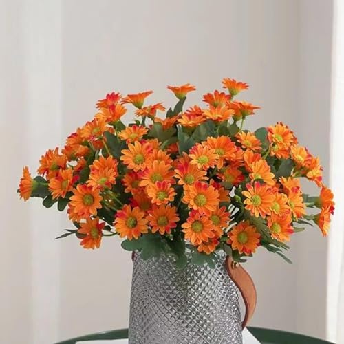 Image of Art Street Artificial Orange Flowers Bunch |Daisy Flowers for Home | Living Room, Decor |Christmas Day, New Year, 7 Head 21 Flowers| Pack of 2|Size 13 INCH, (Without Vase)