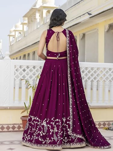 Image of TRENDMALLS Art Silk Embroidery Sequence Work Lehenga Choli Unstitch Blouse With Dupatta For Women (New-Bridal-Latest-Wedding-Sequence-Lehenga-Designer)