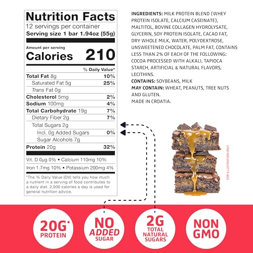 Image of Satisfy Your Crave Protein Bars- High Protein Delicious Snacks- 20g of Protein, No Added Sugar- Chocolate Caramel Crisp- Perfect for Breakfast, On-the-Go Snack, Pantry Staple & Office Treat- Non-GMO, 12 Pack