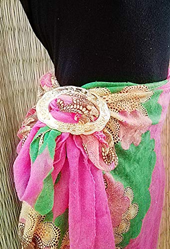 Belt Buckle Engraved Thai Clip Belt for Sarong Skirt Scarf Ties Style Thailand Costume Vintage Women Dress Accessory Gold Plate Oval 1 Piece Medium Size2