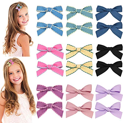 Gejoy 18 Pieces Baby Girls Hair Clips Barrette Hair Bows Grosgrain Bow Hair Clips for Teen Girls Hair Decoration
