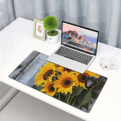 Image of Vintage Sunflower Wood Extended Gaming Mouse Pad, with Stitched Edges Large Mouse Pad Desk Protector, Rubber Base Mousepad Keyboard Mouses Mat for Work Game Office Home- 32 inch X 12 inch Inch,E853
