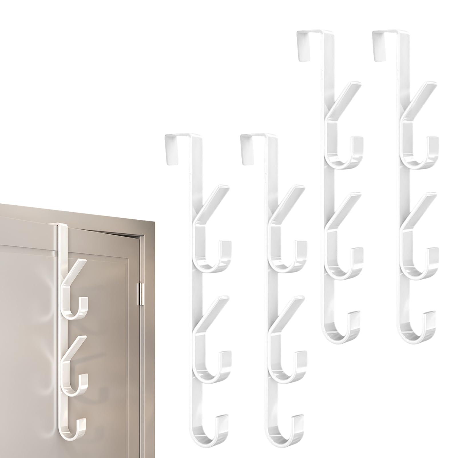 AUTUUCKEE 4 PCS Over Door Hanger, Over Door Hook Hanger Vertical Over The Door Towel Rack with 5 Hooks