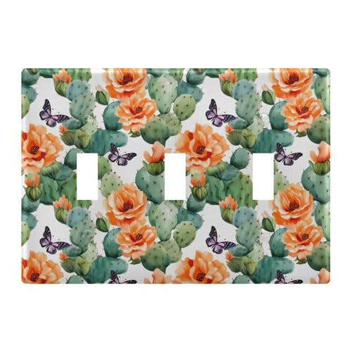 Light Switch Cover Cactus Butterfly Wall Plates for Electrical Outlets 3 Gang 202a8891