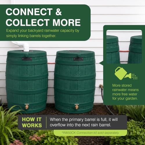 Image of Good Ideas Rain Wizard Water Collection Barrel, 50 Gallon, Green