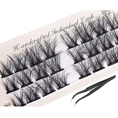 KYDA Individual Cluster Lashes Kit, 3D Thick Volume Faux Mink Eyelashes, Fluffy Natural Crossed False Lashes, Full Handmade Wispy Soft Eye Lash, with Eyelash Tweezers-03 Cover