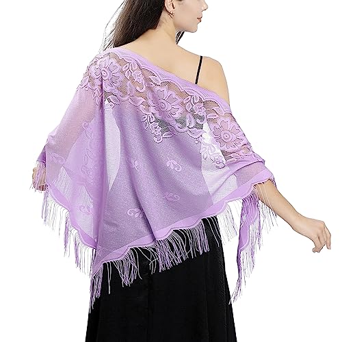 Ladiery Châles en dentelle triangulaire et enveloppements pour robes de soirée avec glands pour soirée de mariage en maille, châles de soirée, violet clair, 180×70 cm / 71 x 28