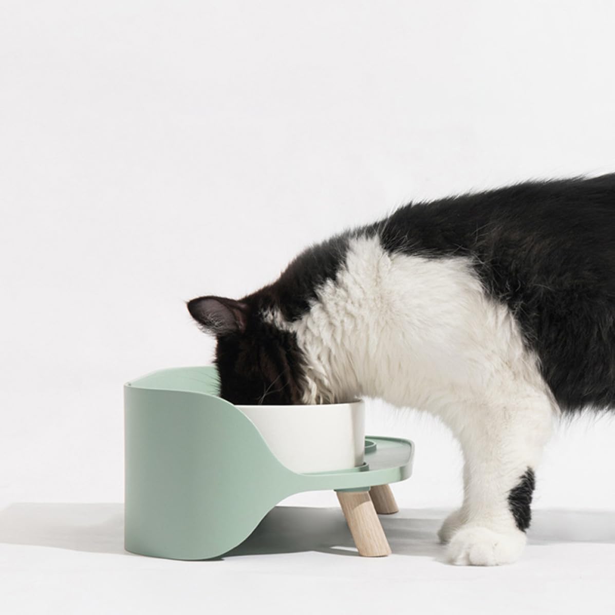 iplusmile Gamelle Double pour Chat en Céramique et Plastique, 1pc, Vert, Imperméable à L’Eau, Protège Cervicales, Bol pour Animaux à Pieds Hauts