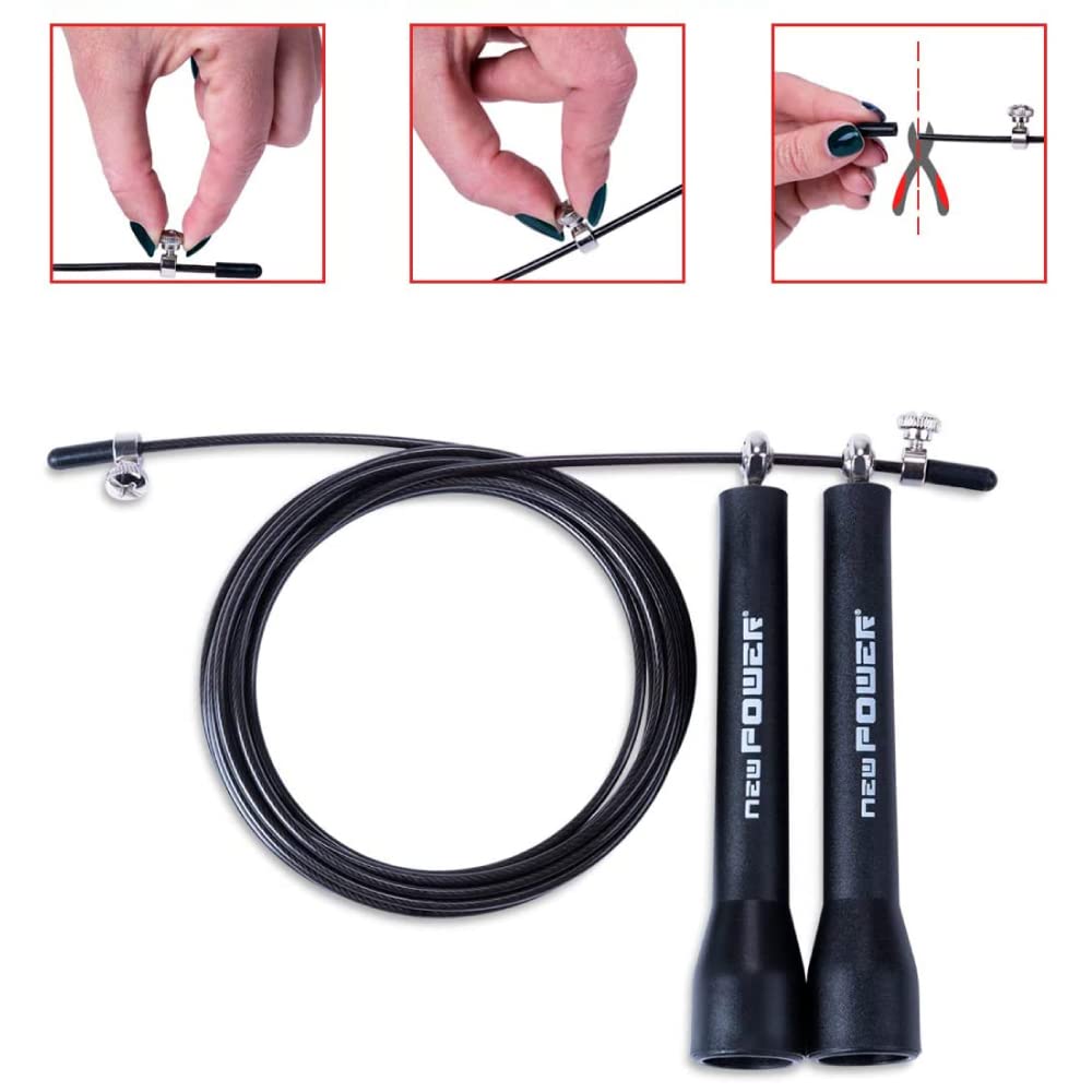 NEWPOWER Hochgeschwindigkeitsspringseil, Crossfit, Boxen, MMA aus PVC-beschichtetem Stahl, verstellbare Länge 3 m, leichtes 360-Grad-Kugellager, ideal für Doppelsprünge