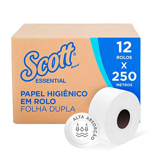 Papel Higiênico Rolo Scott Essential Folha Dupla 250m - Caixa com 12 Rolos, Scott