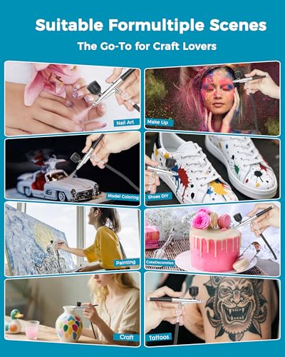 Image of Airbrush Kit with Air Compressor, Intuitive 50 PSI High Pressure Air Brush with 0.2 /0.3 /0.5mm Nozzles & Cleaning Sets, Perfect for Modeling, Painting, Nails, Makeup, Cake Decorating