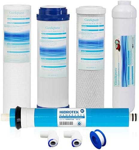 Geekpure 5 Stage Reverse Osmosis Replacement Filter Set with 100 GPD Membrane -10 Inch