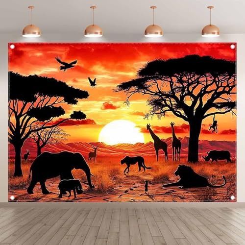Fondo Fotográfico Silueta Animales Africanos 7x5ft miniatura 2