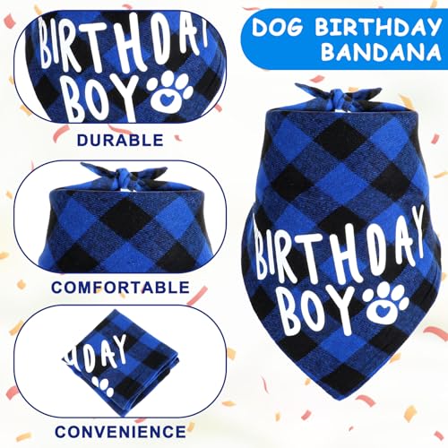 JJUNW 4 Stück Hund Geburtstag Bandana Set, Hund Geburtstag Party Set, Hunde Bandana Mütze mit 8 Bling Nummern und Fliege Hunde Zubehör Set für Welpenkatzenhaustie(blau)