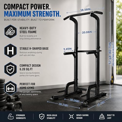 Image of BARWING Pull Up Bar Station, Power Tower, Dip Station with 3D Backrest, Multi-Function Strength Training Stand Rack, Adjustable Height Dip Bar for Home Gym Workout Stand Fitness Exercise Equipment