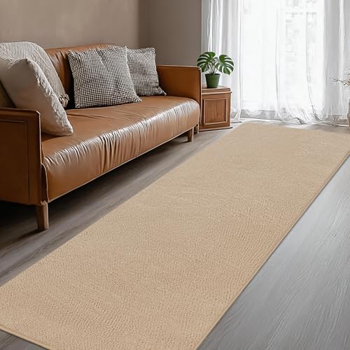 Image of Large Modern Runner Rugs for Living Room Bedroom, 2x6 Feet Beige Ultra Soft Thickened Memory-Foam Indoor Rug, Comfy Aesthetic Solid Minimalist Carpets for Girls Boys Nursery Dorm Home Decor