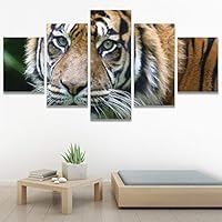 SIGNWIN 5 Panel Canvas Wall Art Modern Art Animals Dramatic Farmhouse/Country Lion Multicolor Photography Tiger for Home Decorations Ready to Hang - 60