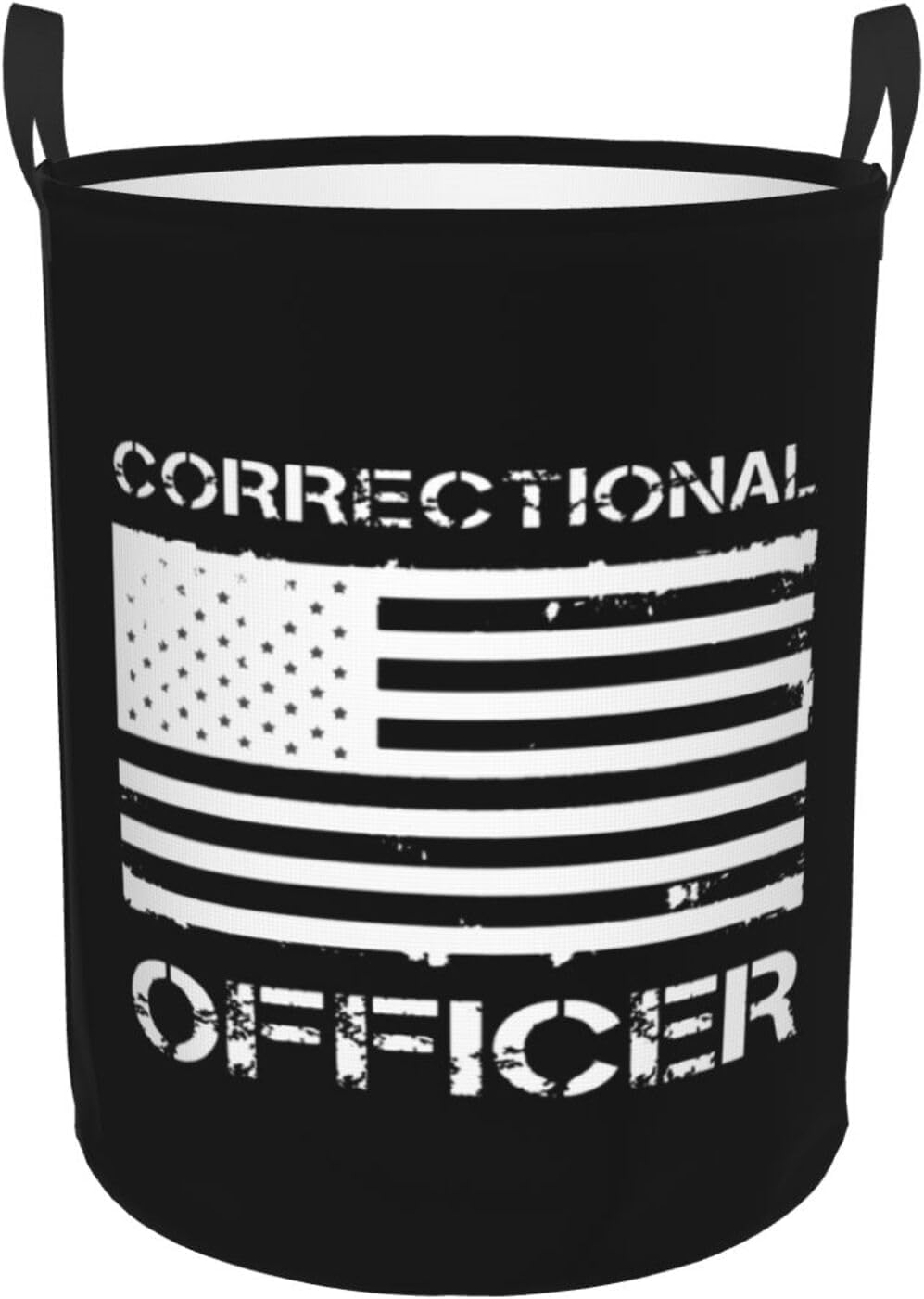 MUSM Corrections Officer Thin Silver Line American Flag Laundry Basket Round Portable Storage Box Organizer Laundry Basket
