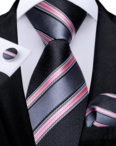 Image of DiBanGu Mens Zipper Ties Silk Adjustable Necktie Pocket Square | Paisley /Striped Pattern,Pre-tied Gift Tie Sets,Jacquard Woven,Pocket Square Cufflinks,Great for Formal & Business Wedding