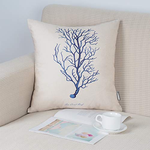 Onway Ocean Park Theme Decorative Pillow Covers Case D 18" X 18" Square Shape-Ocean-Beach-Sea-Print-Starfish-Seahorse-Voyage, 4 Pack Blue #TOP7