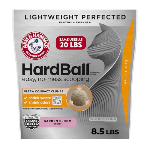 ARM & HAMMER Hardball Lightweight Platinum Multi-Cat Clumping Cat Litter Odor Control, Easy No-Mess Scooping, Garden Bloom Scent, 8.5 Lbs.