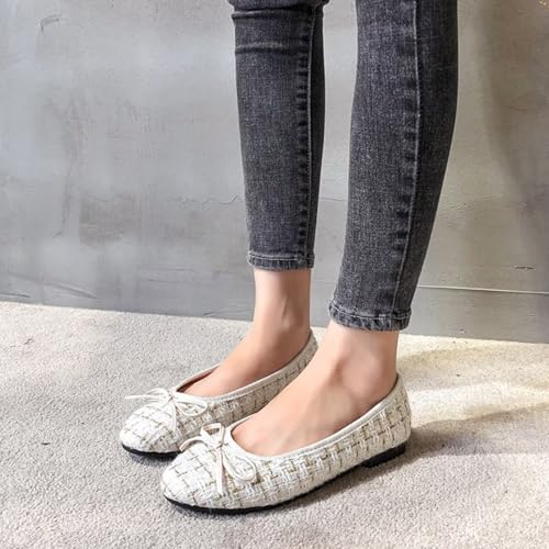 LUXINYU Women Fashion Pointed Toe Bowknot Plaid Upper Slip on Ballet Flats Low Heel Party Dress Shoes Casual Shoes Office Shoes4