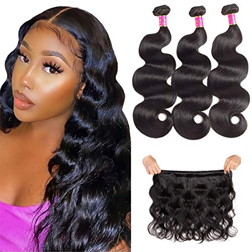 TodayOnly 10A Grade Peruvian Hair Body Wave 3 Bundles (16/18/18 inch) 100% Unprocessed Virgin Human Hair Peruvian Bundles Remy Weave Hair Bundles, Natural Black Color