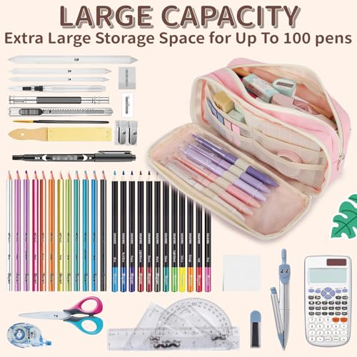 Image of Large Capacity Pencil Case with Compartments for Girls, Pen Bag for School | Multi-Compartment Pencil Case Massive Storage Capacity Durable Zipper Students College Office Stationery Essentials