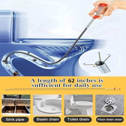 Image of TEKCOOL Stainless Steel Drain Pipe Cleaning Spring Stick,Hair Catching Pipe Cleaning Claw Wire,Sink Stick Sewer Sink Tub Dredge Remover,Spring Drain Basin Cleaner Tool(160 Cm) (3) (1)