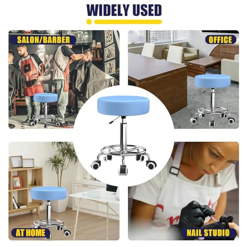 Image of YEEZEE Rolling Stool with Wheels and Ultra Soft Cushion for Salon, Blue