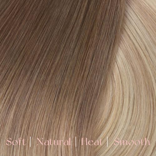 Image of Easyouth Clip in Extensions Ombre Human Hair Extensions Clip ins Light Brown to Ash Blonde Mix Platinum Blonde Clips in Hair Extension Real Human Hair 22 Inch 85G 5Pcs