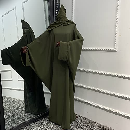 Muslim Dress for Women Pakistani Kaftan Abaya Robe + Hijab Arabic Islamic Prayer Clothes Dubai Outfits Army Green Set