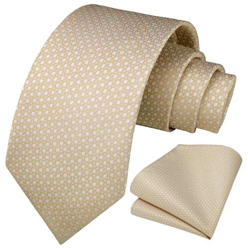 Image of HISDERN Polka Dot Ties for Men Classic Silk Ties and Pocket Square Formal Business Necktie Handkerchief Wedding Party