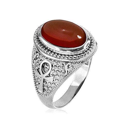 LABLINGZ 14K White Gold Egyptian Ankh Cross Red Onyx Statement Ring (11.5) LABLINGZ 14K White Gold Egyptian Ankh Cross Red Onyx Statement Ring (11.5)