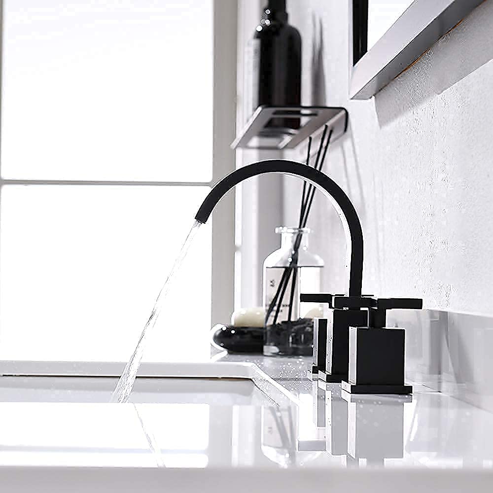 Rubinetto per lavabo a Due Maniglie da 8 Pollici con Scarico a Scomparsa e valvola, in Bronzo Anticato.
