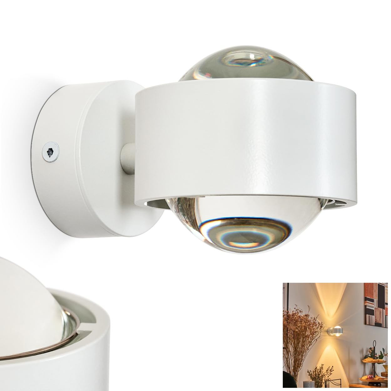 Wandleuchte Sapri, moderner Wandstrahler aus Metall/Glas in Weiß/Klar, Wandspot mit tollem Lichteffekt, Up&Down Leuchte, 1 x G9, ohne Leuchtmittel