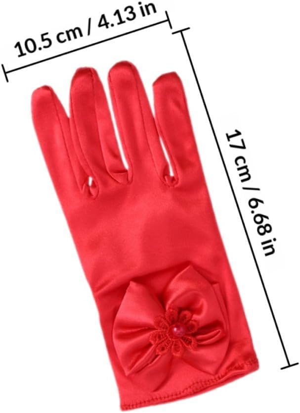 2 Pairs Women's Dressy Short Princess Gloves with Decorative Bowknot Formal Bridal Gloves for Banquets and Performance Red and White for Special Occasions